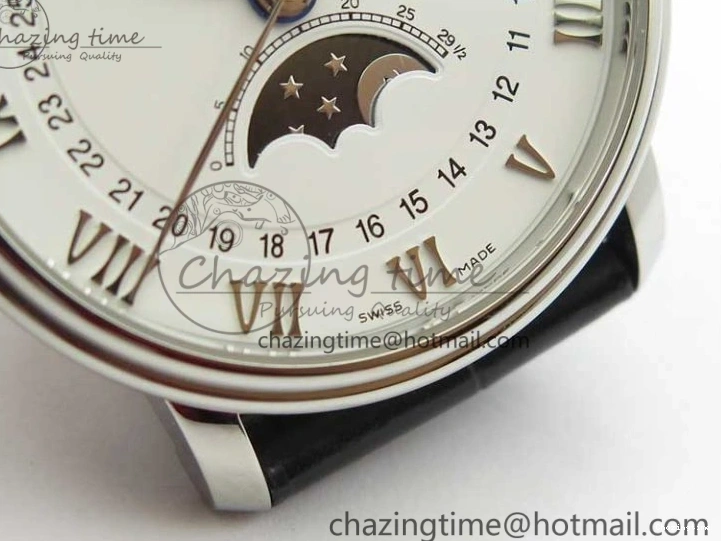 0128 MultiPurpose Villeret 6654 SS Complicated Function OMF 1:1 Best Edition White Dial on Black Leather Strap A6654 V 7901